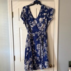 Lands' End Navy Floral Midi Dress